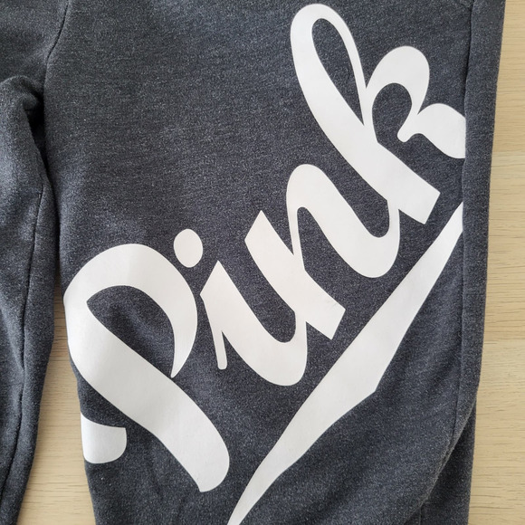 Victoria's Secret Pink Lace Up Shoestring Logo Joggers Dark Gray White Medium - Picture 5 of 9